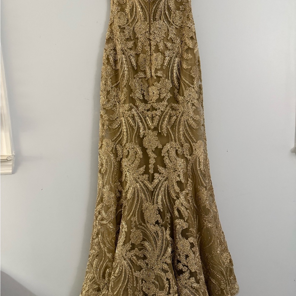 Ellie Wilde Gold Lace Prom Dress - Picture 7 of 15